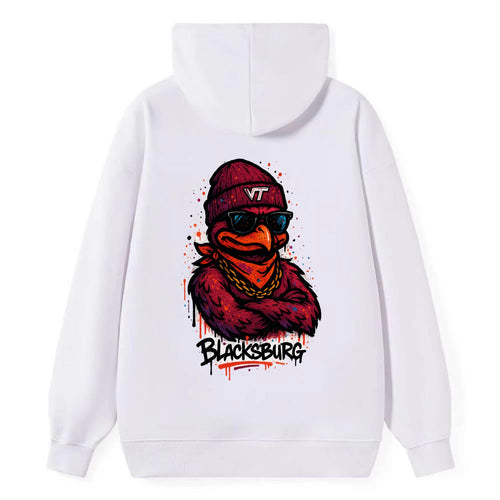 Blacksburg HokieBird wearing Virginia Tech beanie with VT patch - Classic Pullover Hoodie