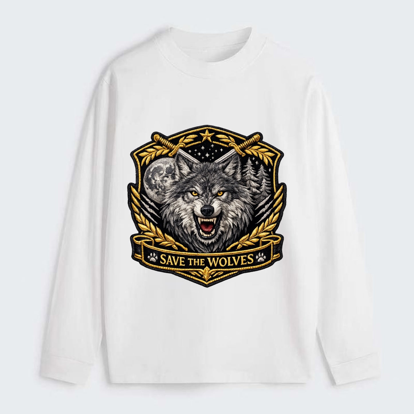 SAVE THE WOLVES - wolf moon in gray , predator protection - Classic Long Sleeve Shirt - White