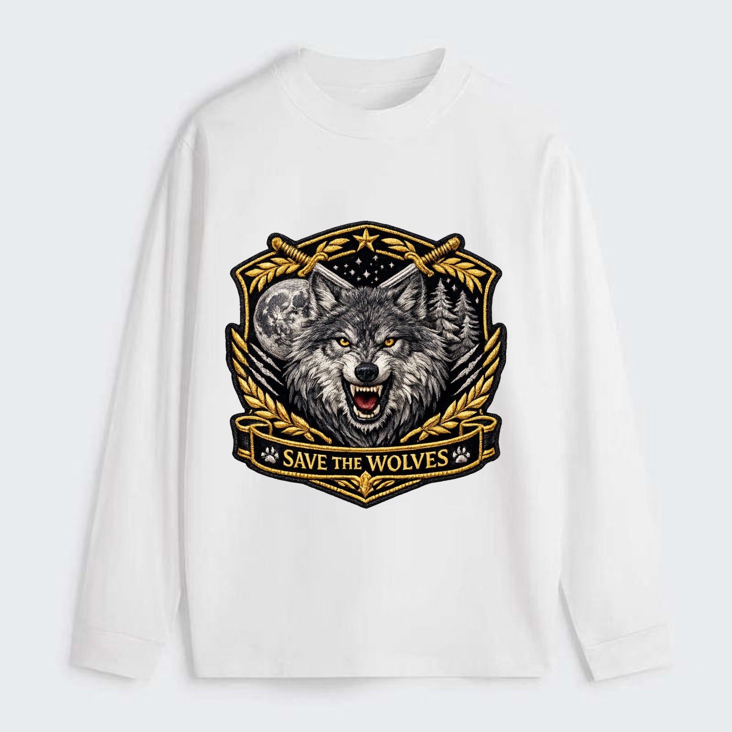 SAVE THE WOLVES - wolf moon in gray , predator protection - Classic Long Sleeve Shirt - White