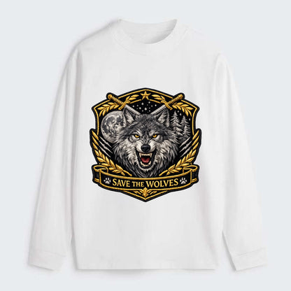 SAVE THE WOLVES - wolf moon in gray , predator protection - Classic Long Sleeve Shirt - White