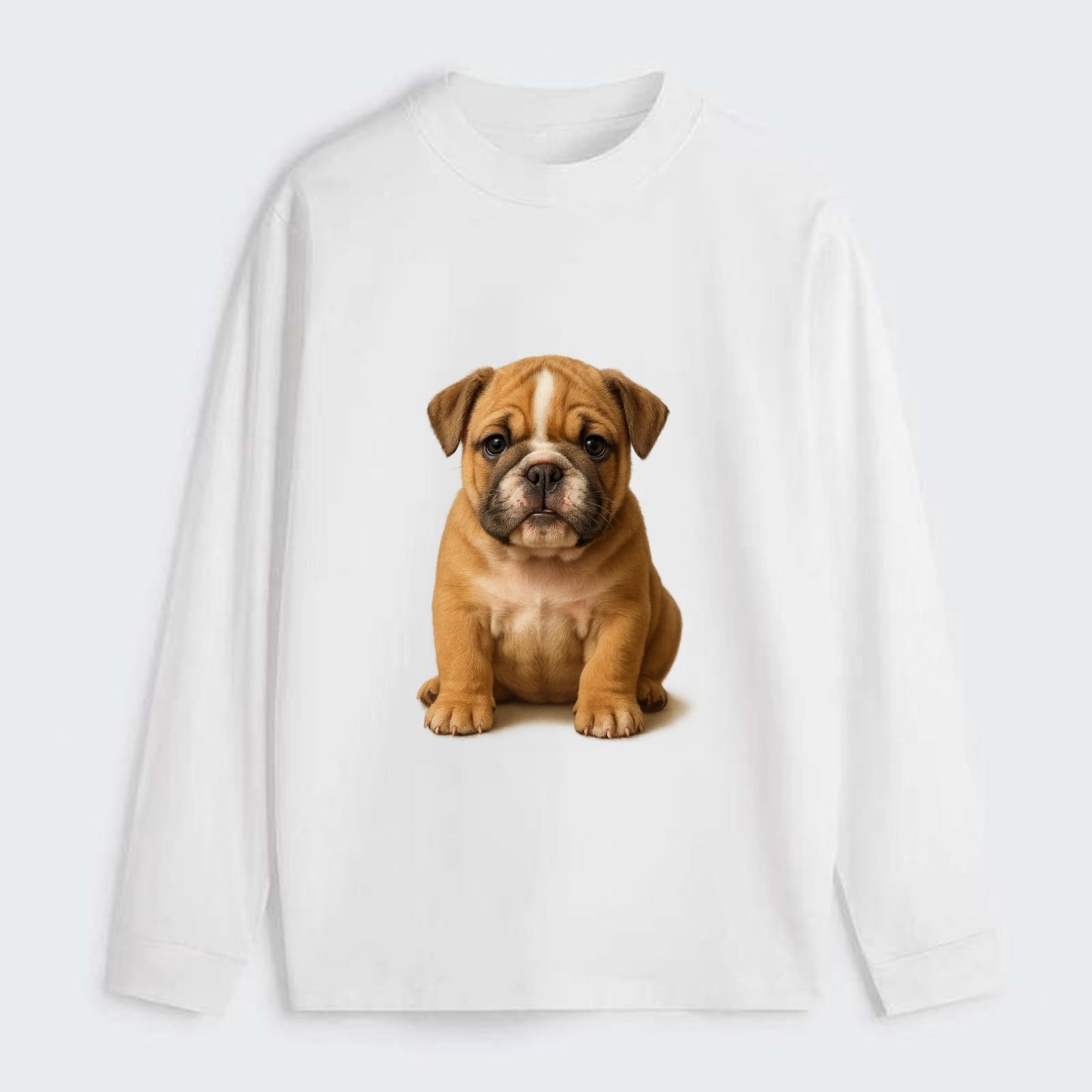 Baby Bulldog Puppy - wrinkly face, underbite, stocky body, gentle eyes, - Classic Long Sleeve Shirt - White