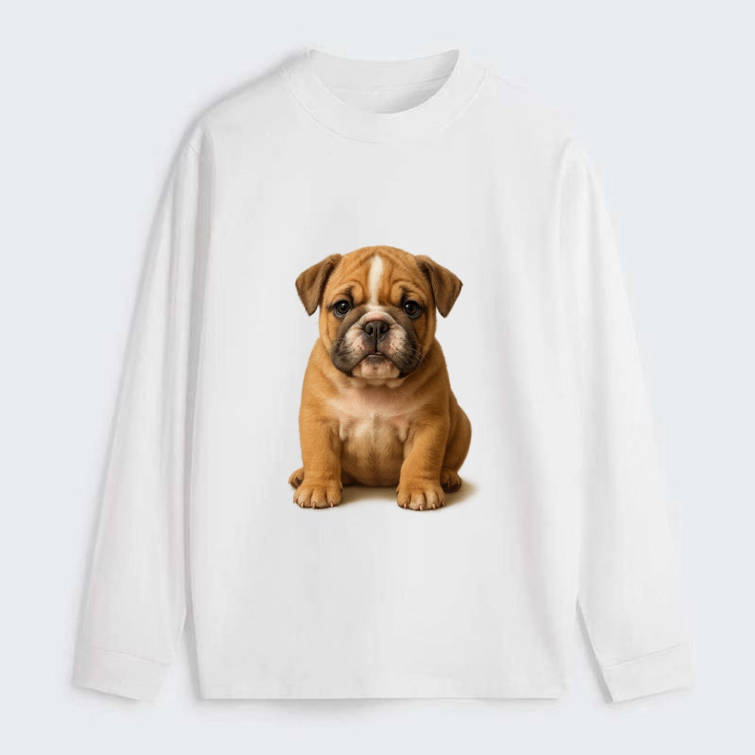 Baby Bulldog Puppy - wrinkly face, underbite, stocky body, gentle eyes, - Classic Long Sleeve Shirt - White