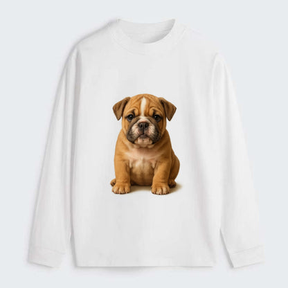 Baby Bulldog Puppy - wrinkly face, underbite, stocky body, gentle eyes, - Classic Long Sleeve Shirt - White