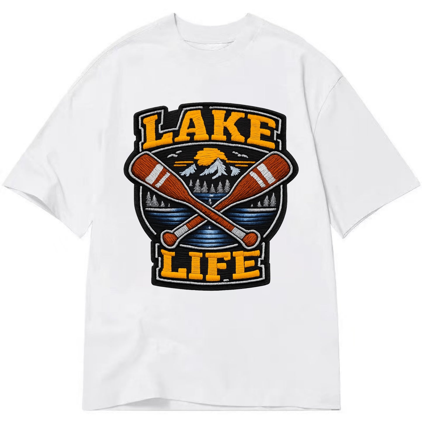 CANOE PADDLE - wooden paddle crossed in brown and cream , lake life - Classic T-shirt - White