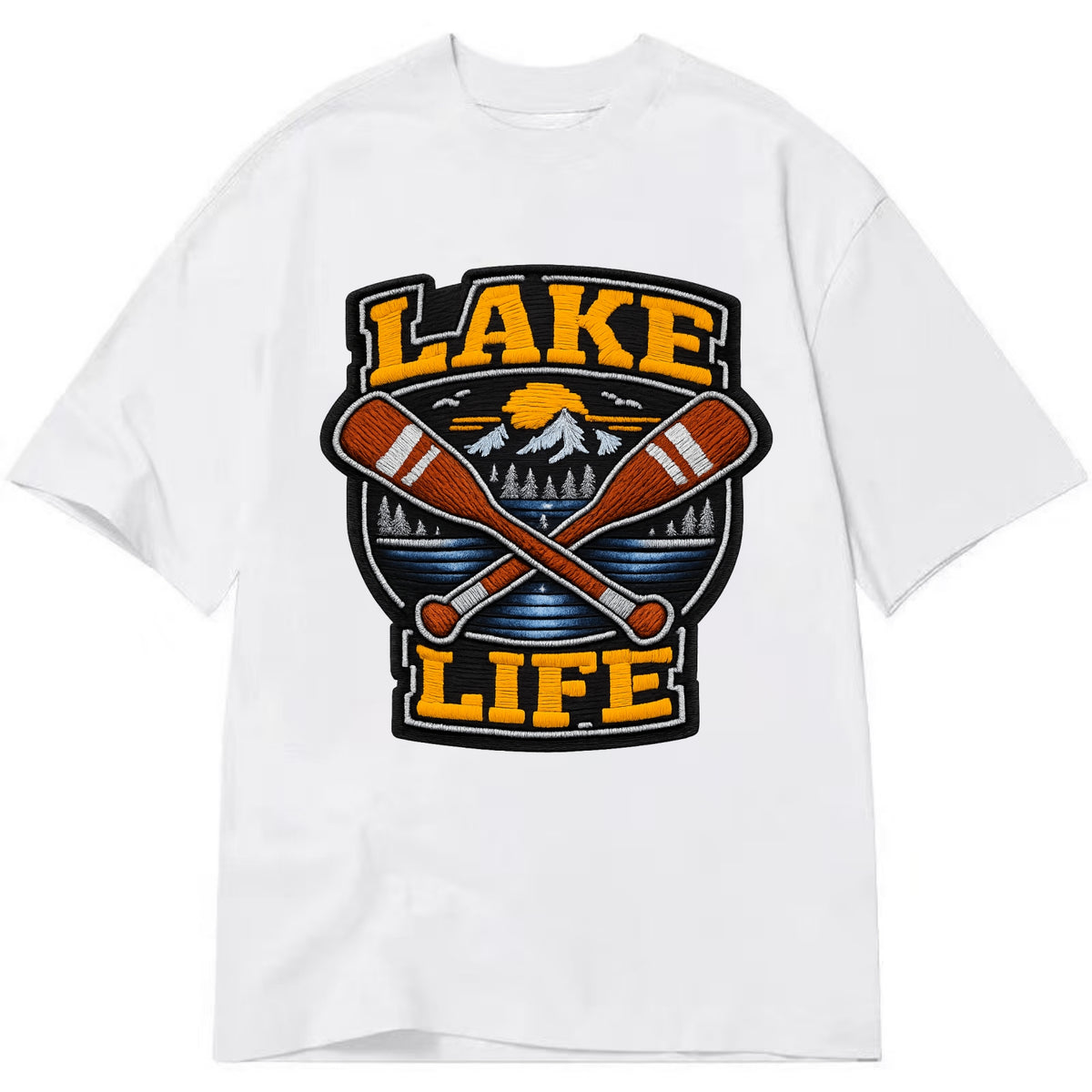 CANOE PADDLE - wooden paddle crossed in brown and cream , lake life - Classic T-shirt - White