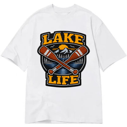 CANOE PADDLE - wooden paddle crossed in brown and cream , lake life - Classic T-shirt - White