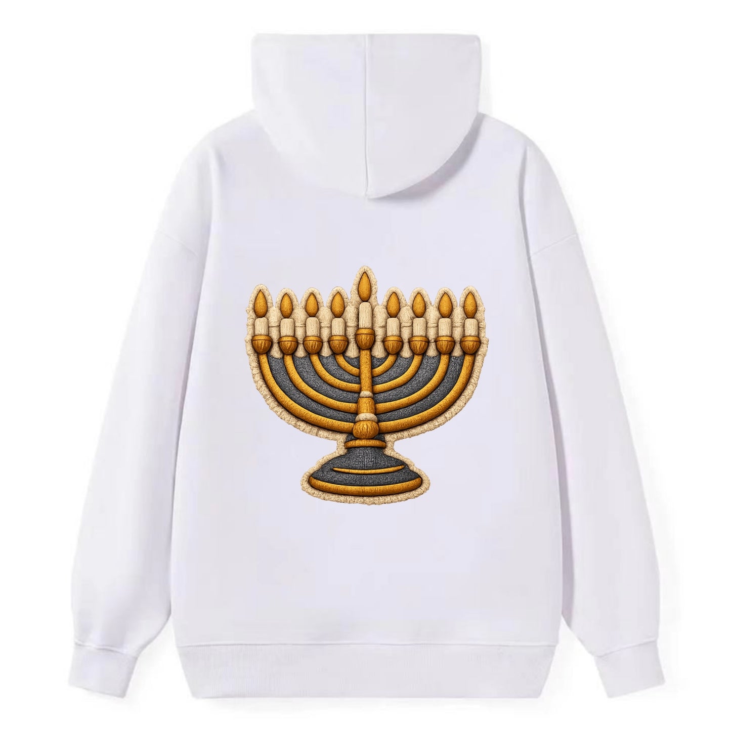 MENORAH LIGHTS - nine branch candelabra in gold and blue , Hanukkah - Classic Pullover Hoodie - White