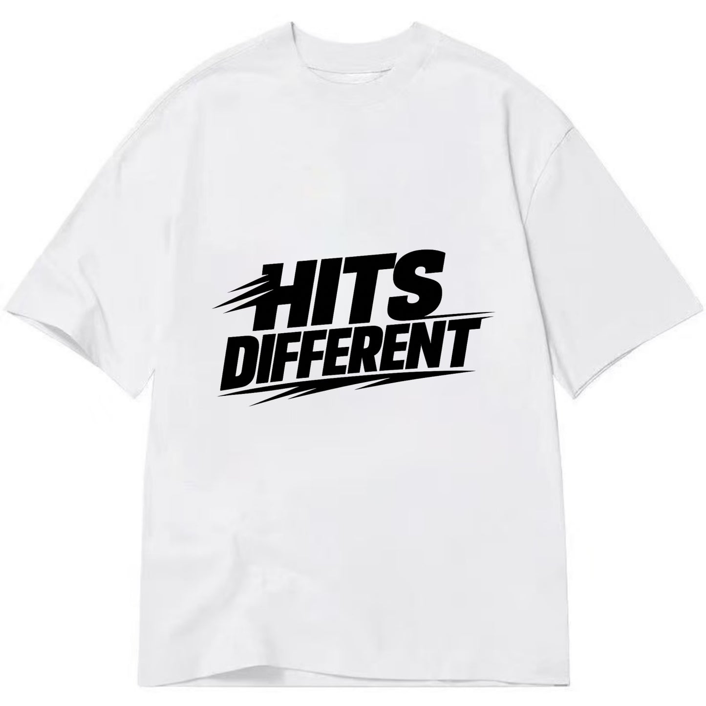 Bold typography design - "HITS DIFFERENT" - uniquely special, stands out - Classic T-shirt - White