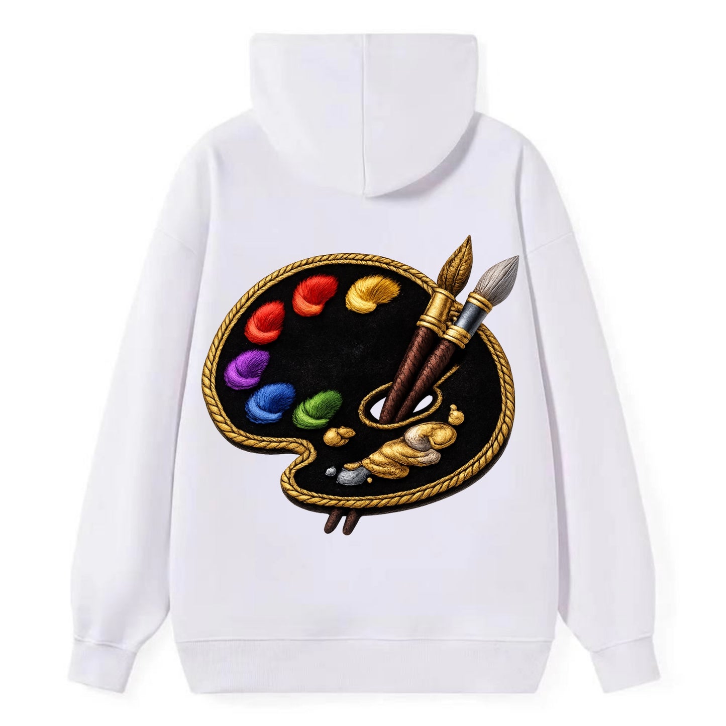 PAINT PALETTE - artist palette with brushes in rainbow and brown , - Classic Pullover Hoodie - White