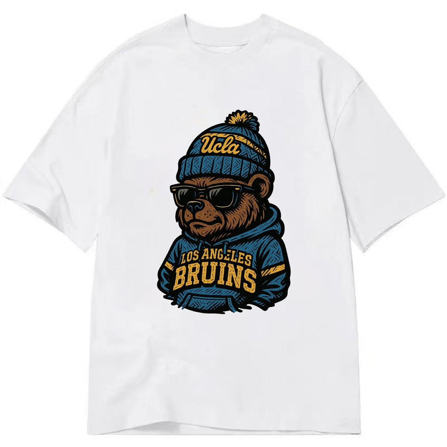 Los Angeles Bruin wearing UCLA beanie with script patch - Classic T-shirt - White