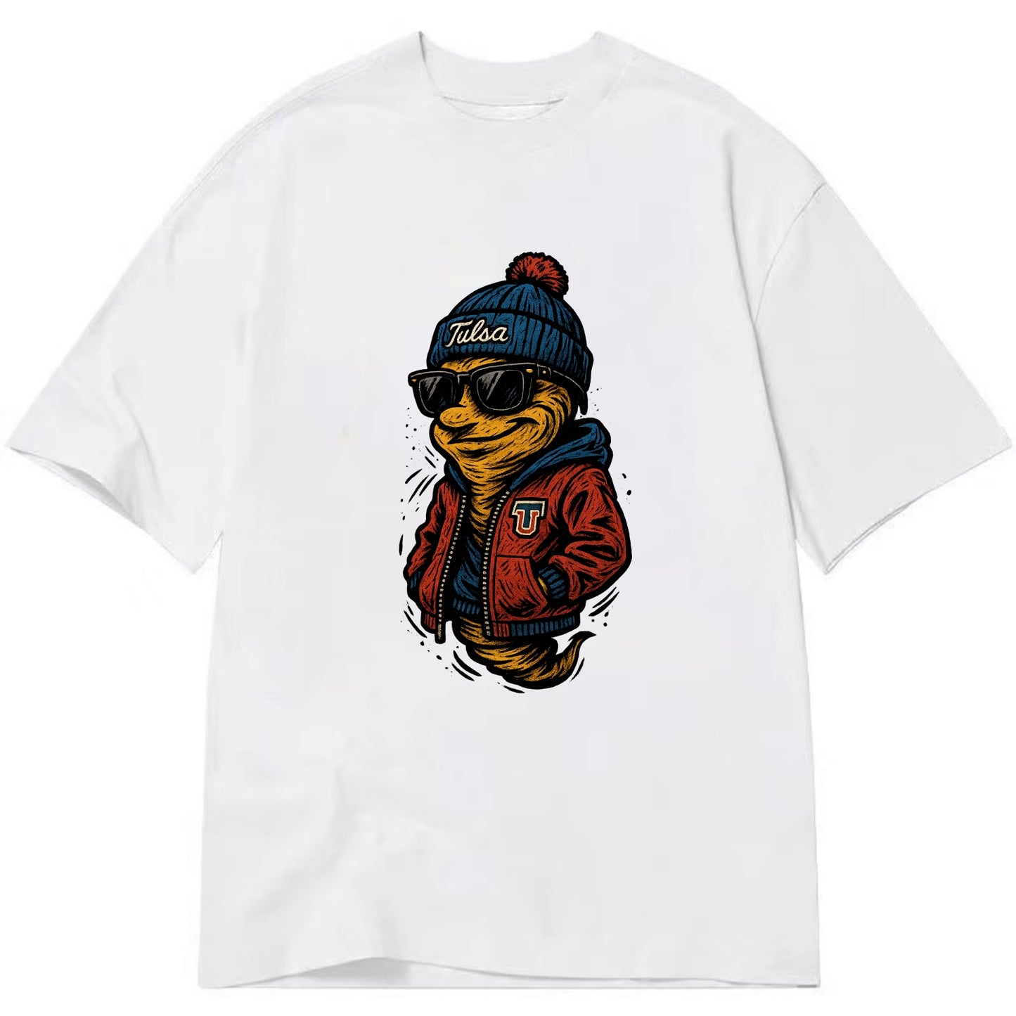 Tulsa Hurricane wearing Tulsa beanie with TU patch - Classic T-shirt - White