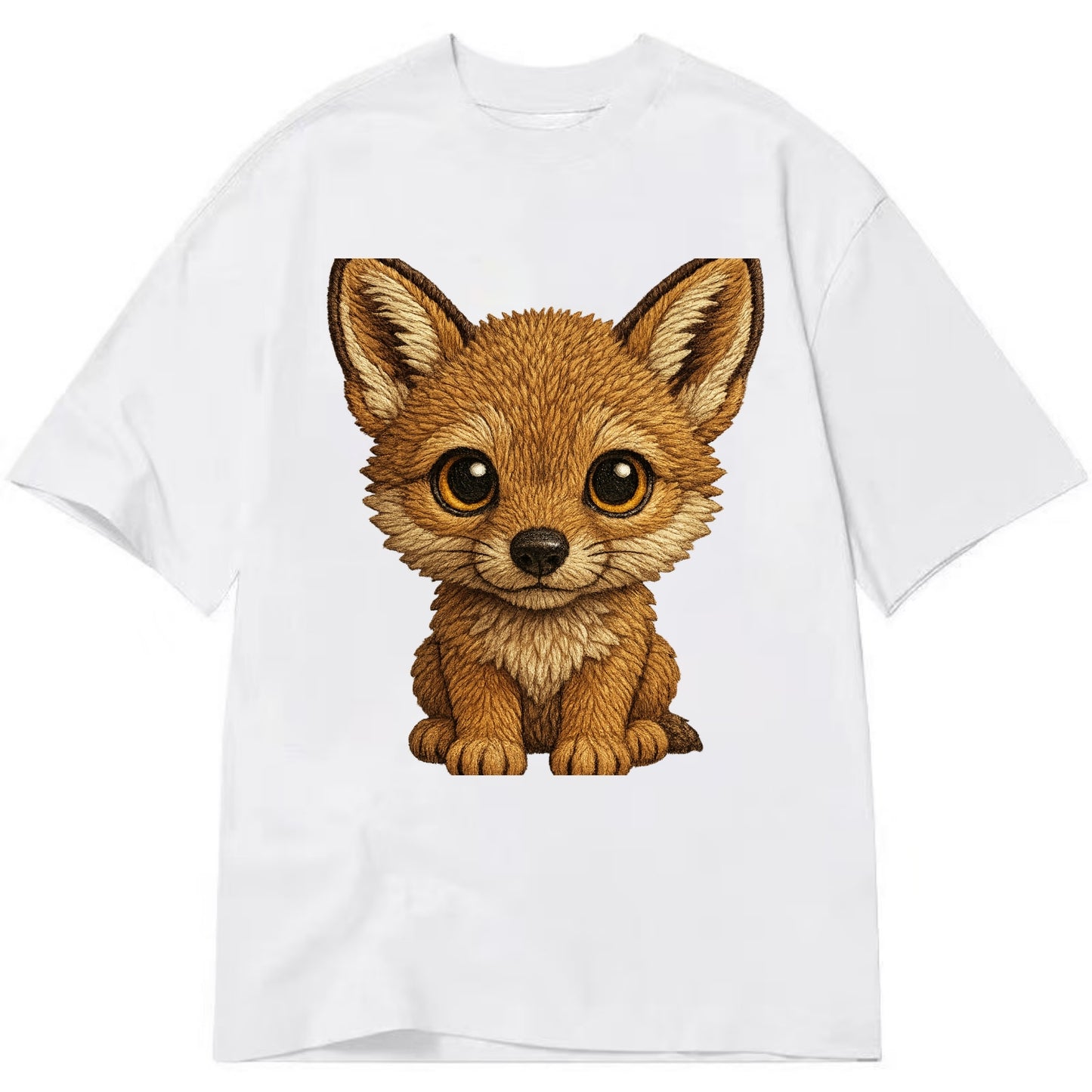 Baby Coyote Pup - tan fur, large ears, golden eyes, front-facing, clever baby - Classic T-shirt - White