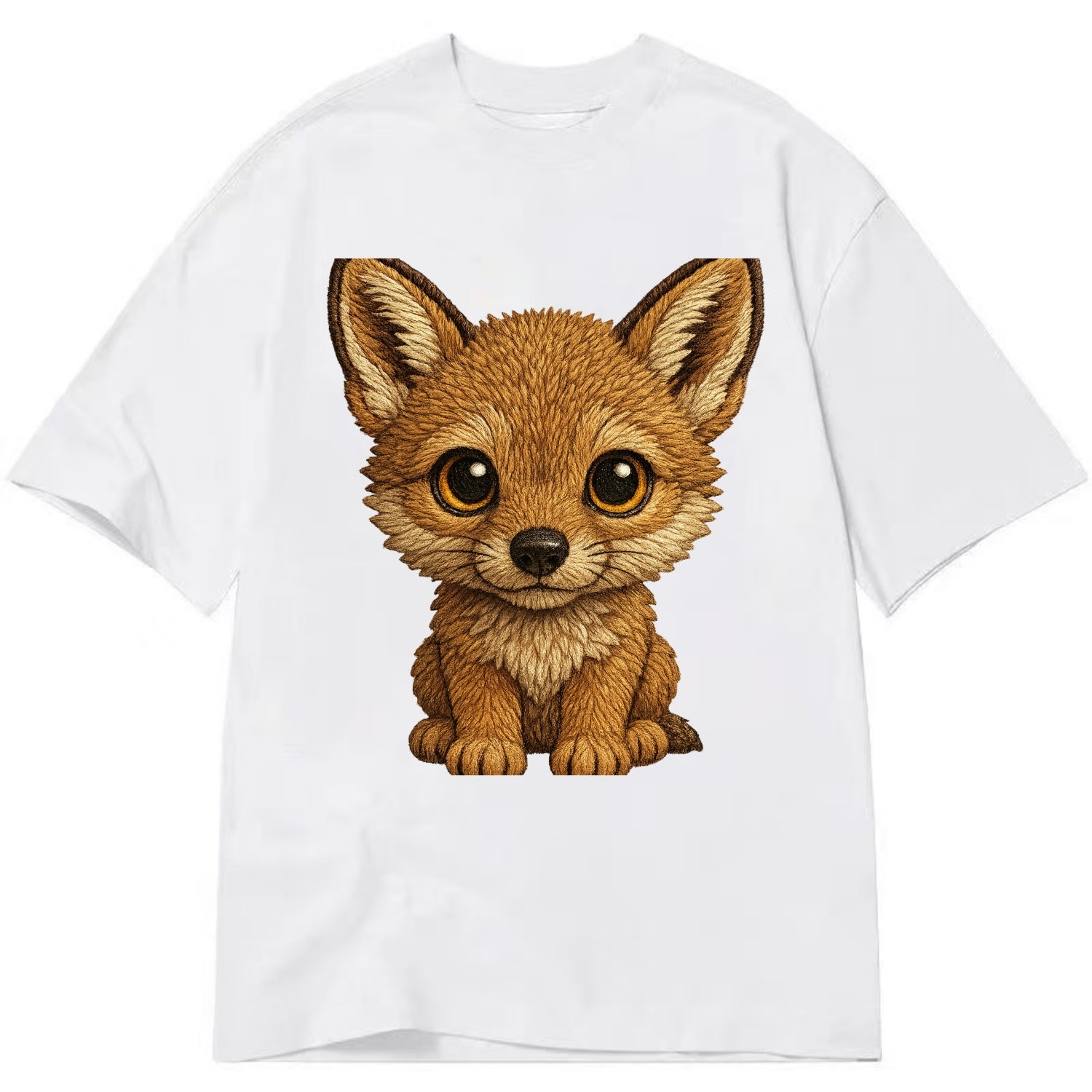 Baby Coyote Pup - tan fur, large ears, golden eyes, front-facing, clever baby - Classic T-shirt - White