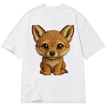 Baby Coyote Pup - tan fur, large ears, golden eyes, front-facing, clever baby - Classic T-shirt - White