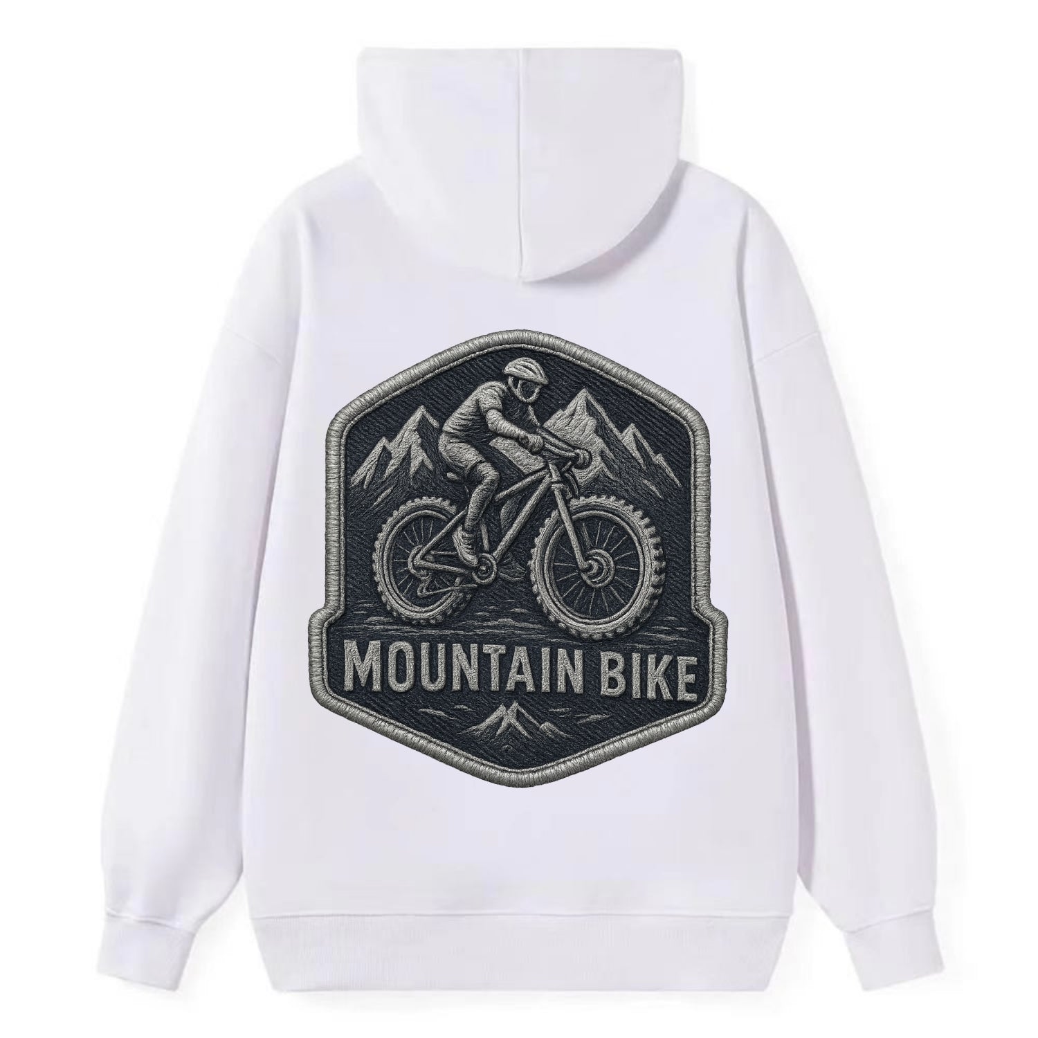 Mountain bike with rugged tires - cyclist badge - Classic Pullover Hoodie - White