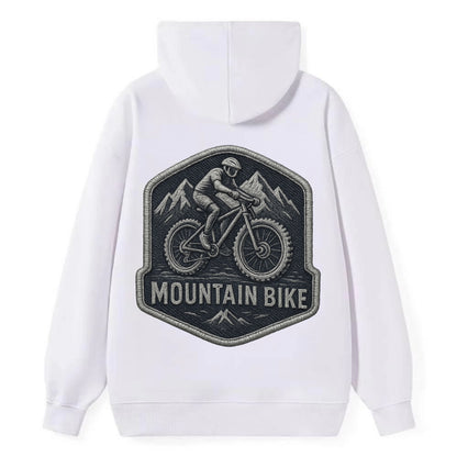 Mountain bike with rugged tires - cyclist badge - Classic Pullover Hoodie - White