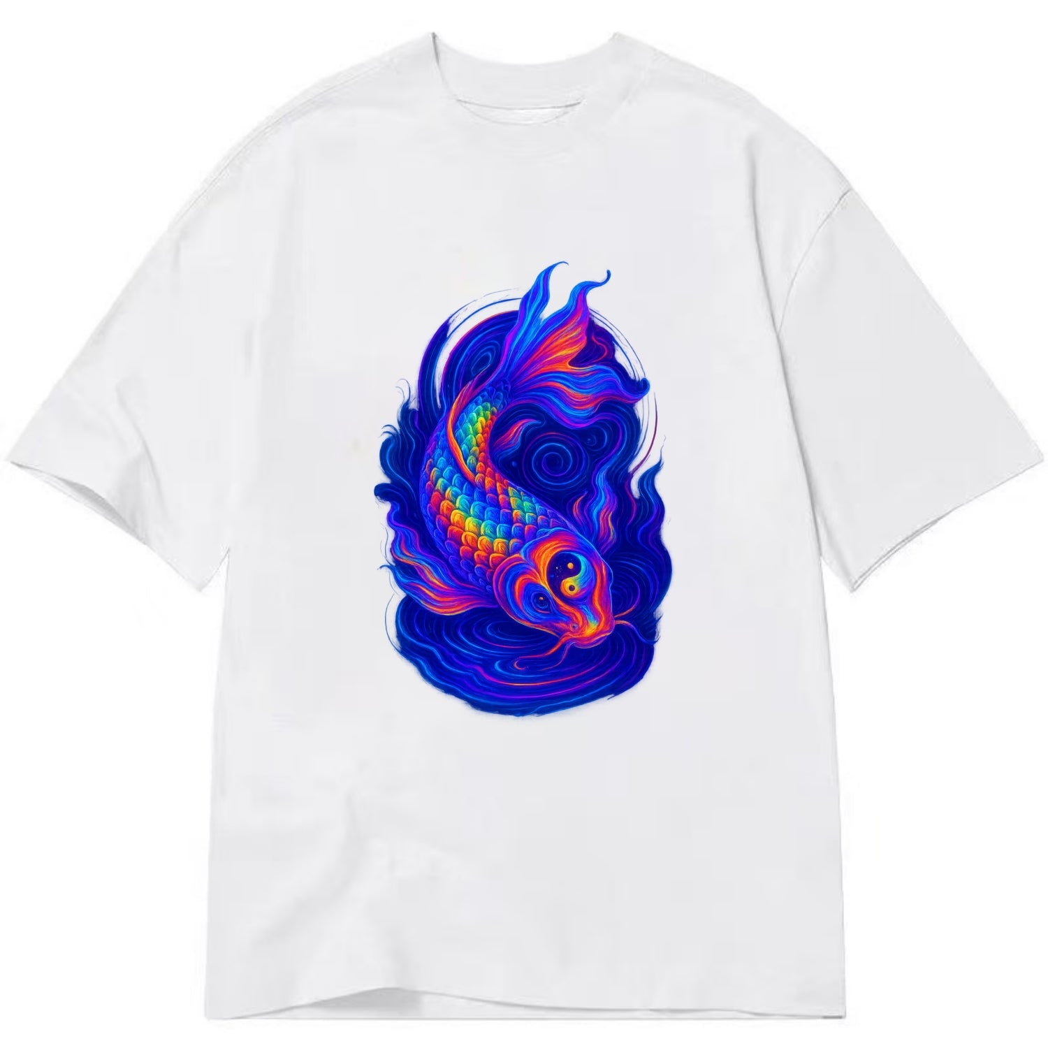 Sacred koi with scales reflecting rainbow prisms, yin-yang patterns in cosmic - Classic T-shirt - White