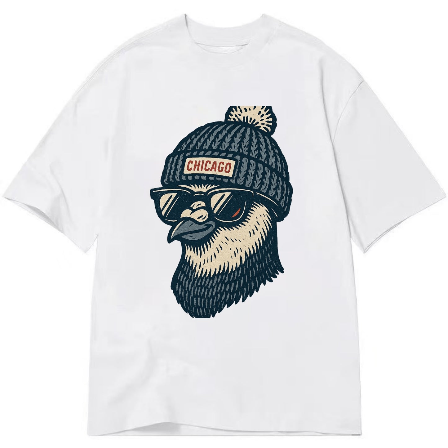 Chicago Pigeon wearing Chicago beanie with pom pom and wayfarer sunglasses - Classic T-shirt - White