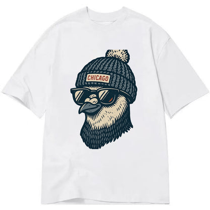 Chicago Pigeon wearing Chicago beanie with pom pom and wayfarer sunglasses - Classic T-shirt - White