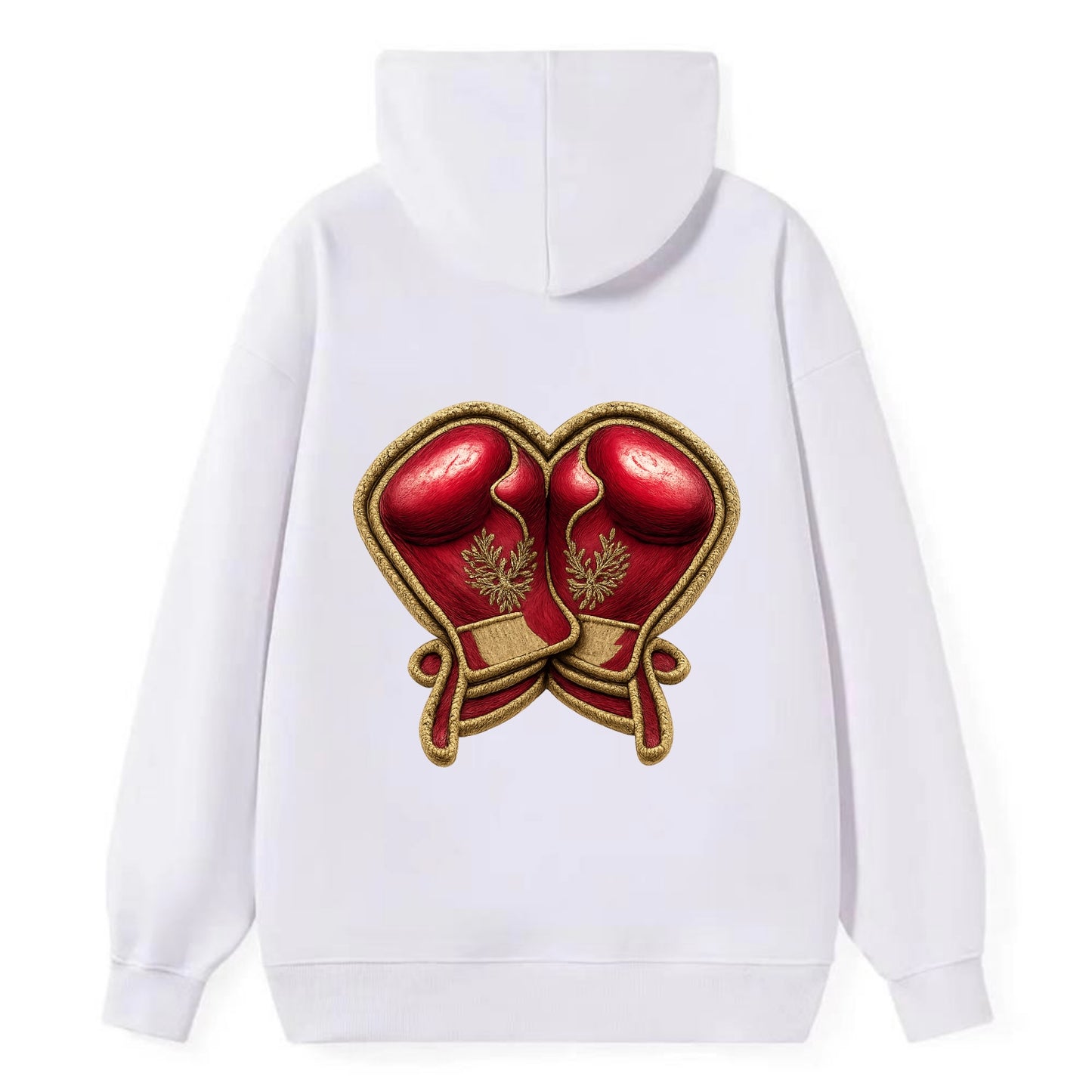 Embroidered patch design - BOXING GLOVES - red boxing gloves crossed in - Classic Pullover Hoodie - White
