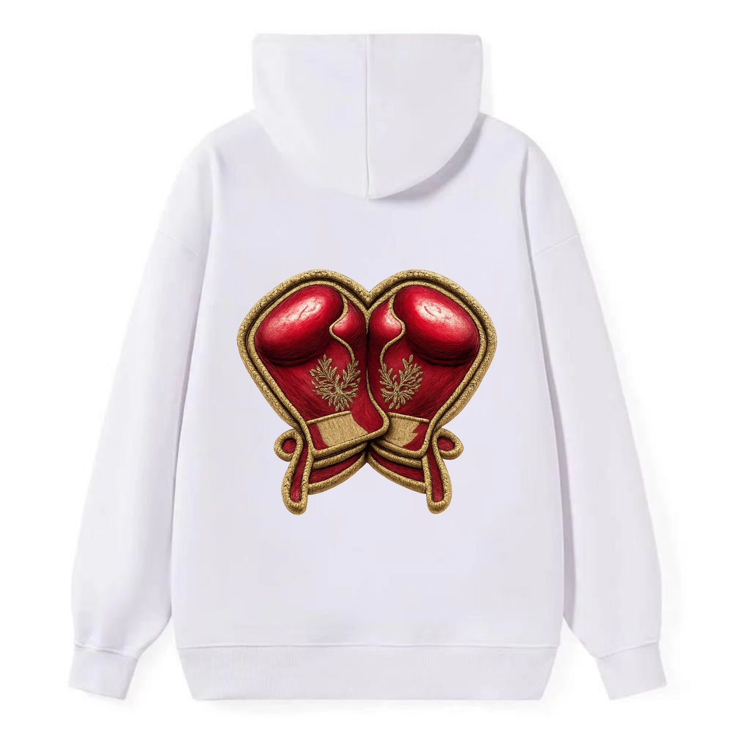 Embroidered patch design - BOXING GLOVES - red boxing gloves crossed in - Classic Pullover Hoodie - White