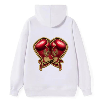 Embroidered patch design - BOXING GLOVES - red boxing gloves crossed in - Classic Pullover Hoodie - White