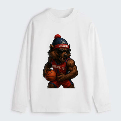Motor City Wolverine wearing Pistons beanie with gear patch and - Classic Long Sleeve Shirt - White