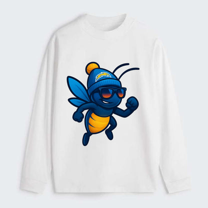 LA Lightning Bug wearing Chargers powder blue and gold beanie with pom - Classic Long Sleeve Shirt - White