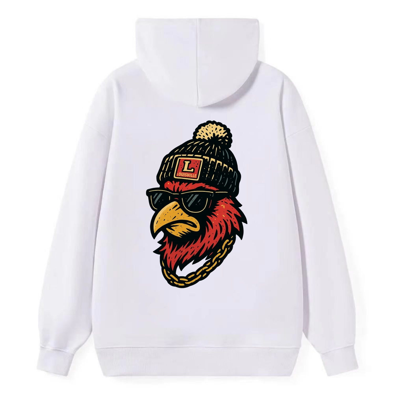Louisville Cardinal wearing Louisville beanie with L patch - Classic Pullover Hoodie - White