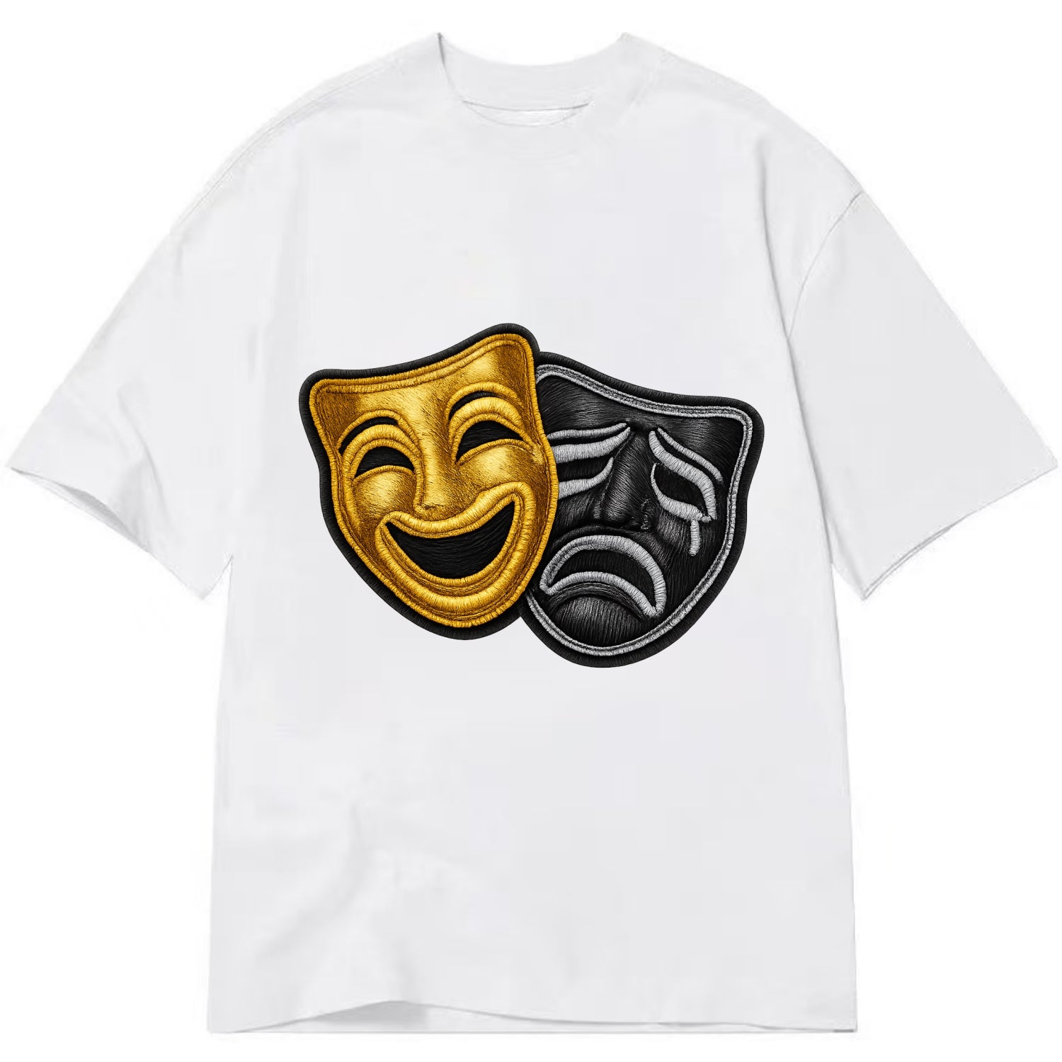BROADWAY MASKS - comedy tragedy masks in gold and black , theater - Classic T-shirt - White