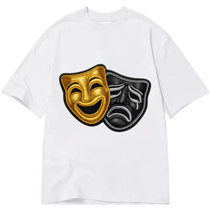 BROADWAY MASKS - comedy tragedy masks in gold and black , theater - Classic T-shirt - White