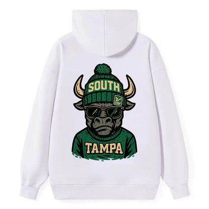 Tampa Bull wearing South Florida beanie with USF patch - Classic Pullover Hoodie - White