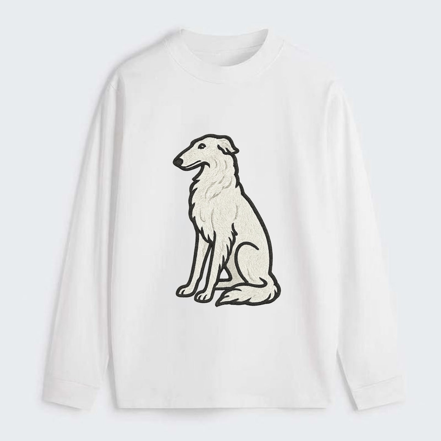 Borzoi - White embroidered sitting pose - Classic Long Sleeve Shirt - White
