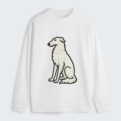 Borzoi - White embroidered sitting pose - Classic Long Sleeve Shirt - White