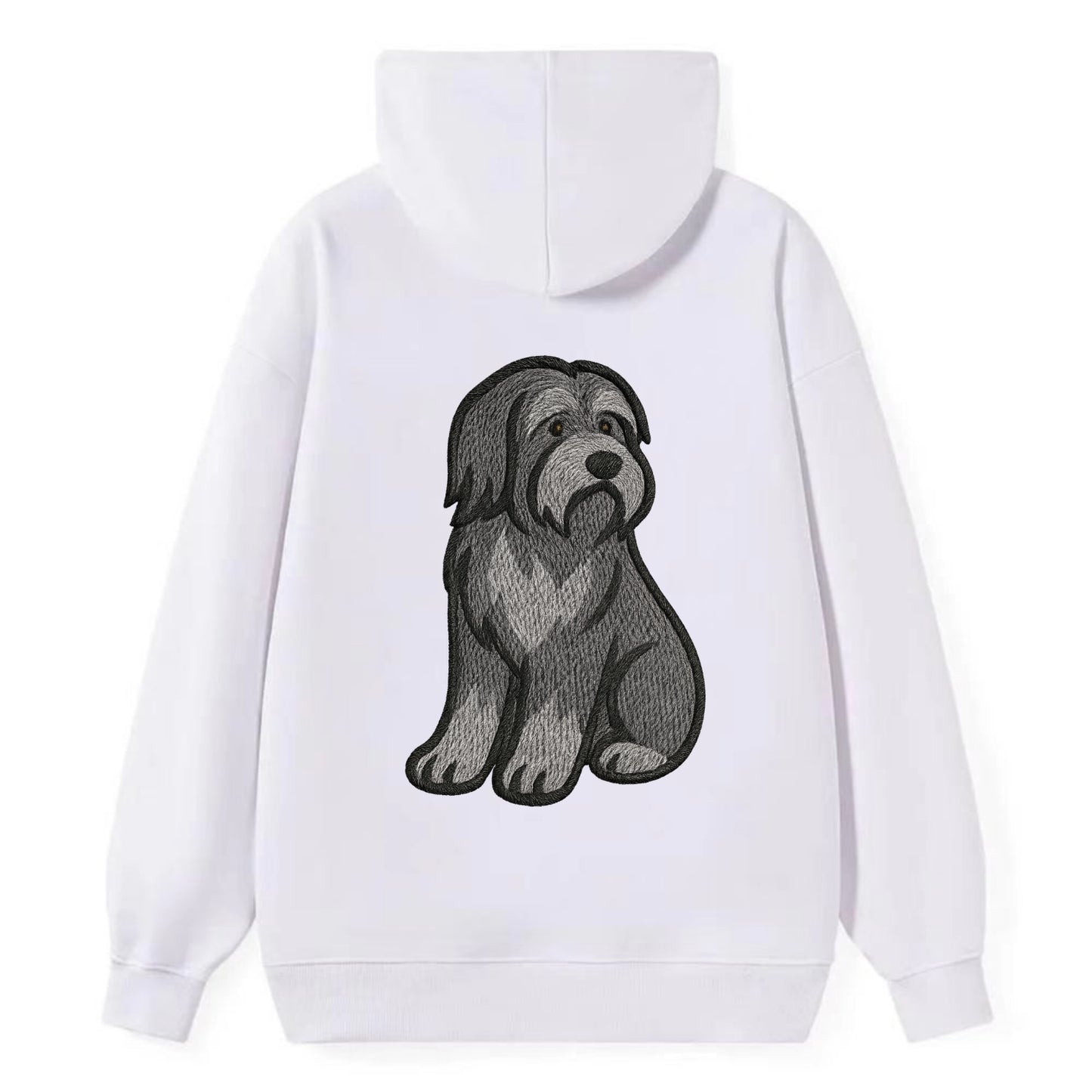Bearded Collie - Gray shaggy coat embroidered pose - Classic Pullover Hoodie - White