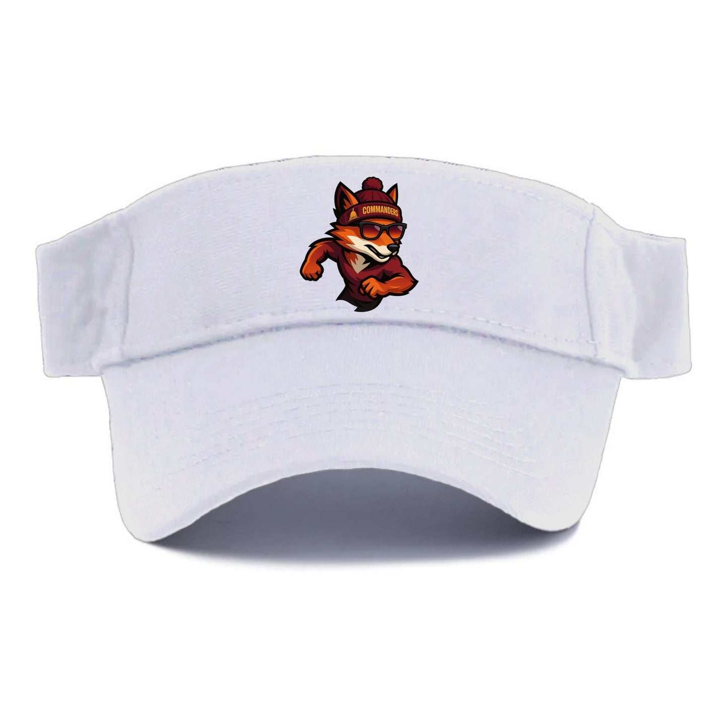 Washington Fox wearing Commanders beanie with Capitol patch and wayfarer sunglasses - Visor - White
