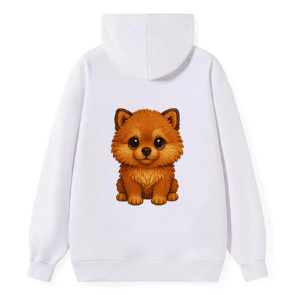 Baby Pomeranian Puppy - fluffy orange ball, fox face, tiny body, bright - Classic Pullover Hoodie - White