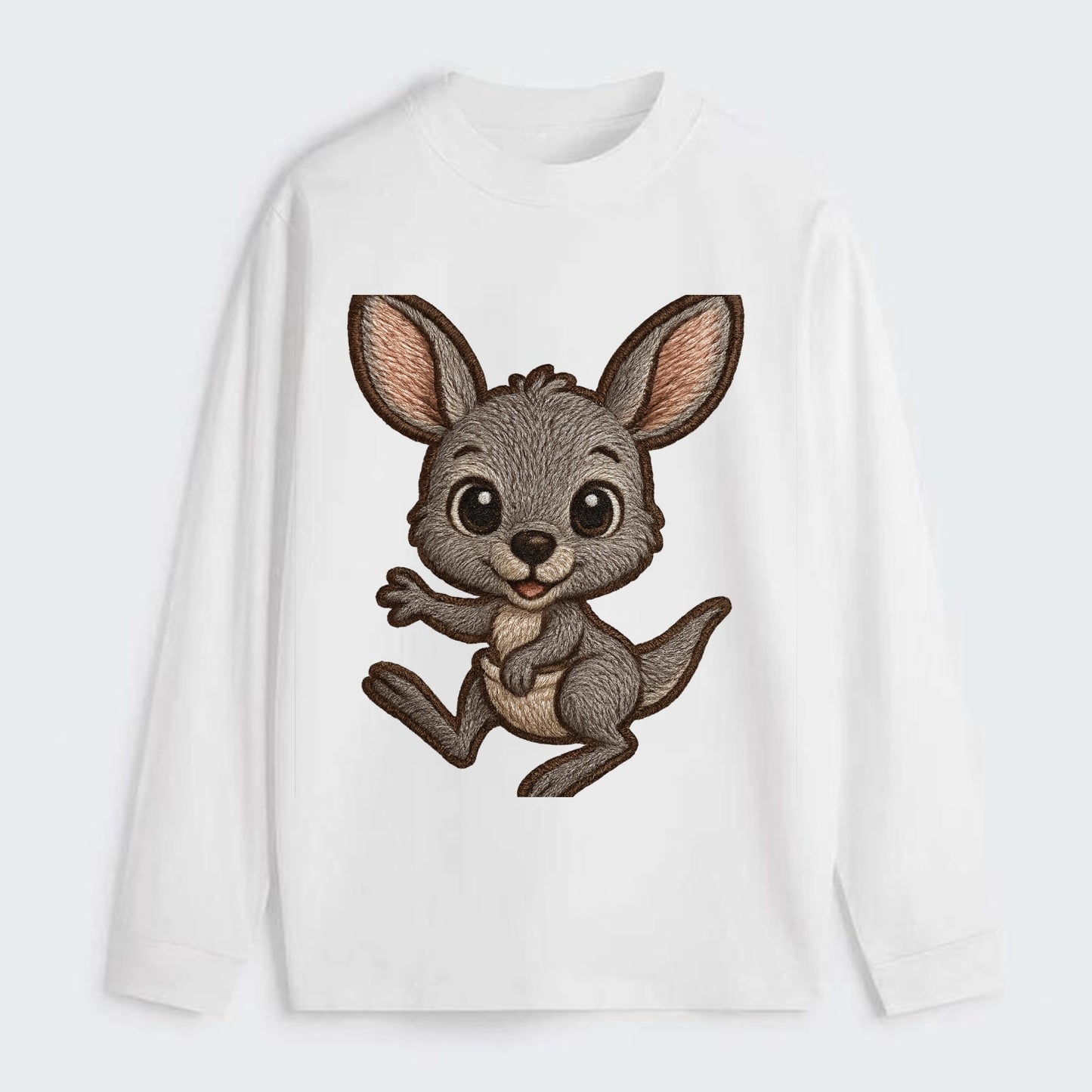 Baby Kangaroo Joey - gray fur, large ears, in pouch peek, bright eyes, - Classic Long Sleeve Shirt - White
