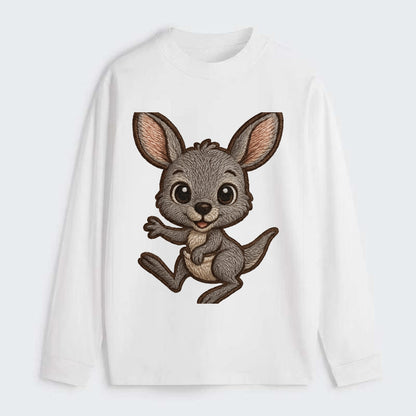 Baby Kangaroo Joey - gray fur, large ears, in pouch peek, bright eyes, - Classic Long Sleeve Shirt - White