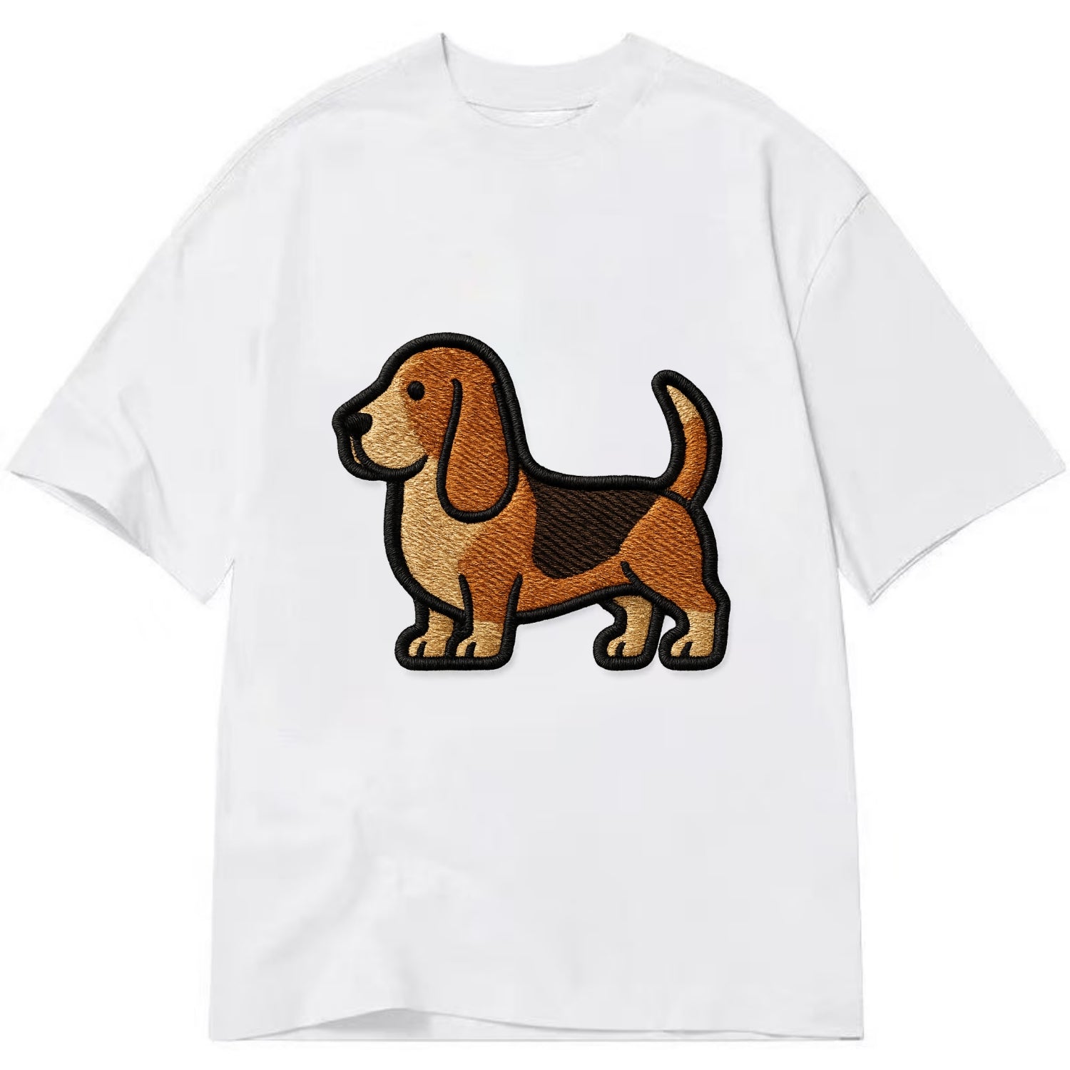 Basset Hound - Trendy low-rider design with prominent black outline - Classic T-shirt - White