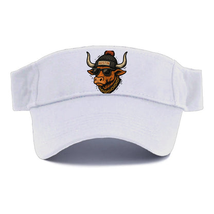 Texas Longhorn wearing Austin beanie with pom pom and wayfarer sunglasses - Visor - White