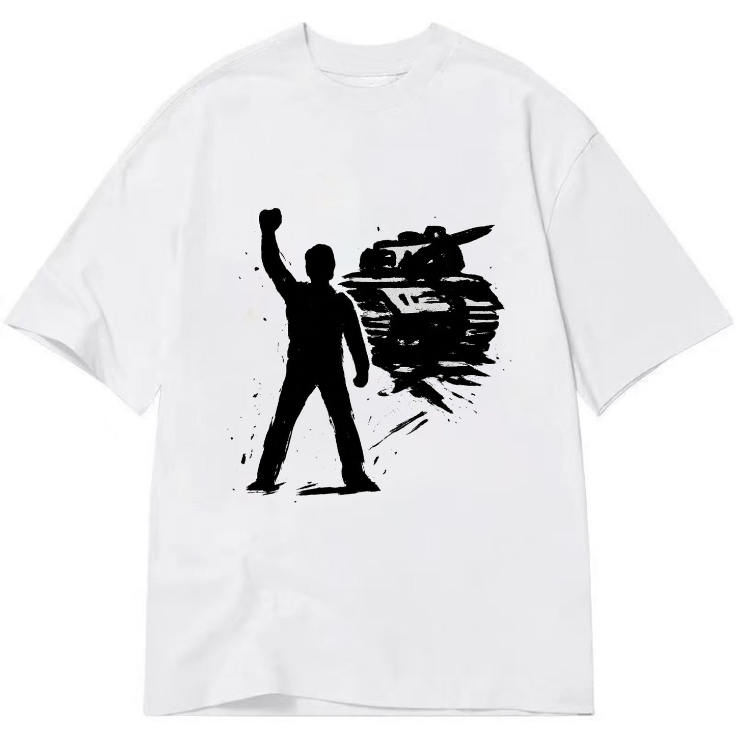 Single figure standing against tank - courage and resistance ink art - Classic T-shirt - White