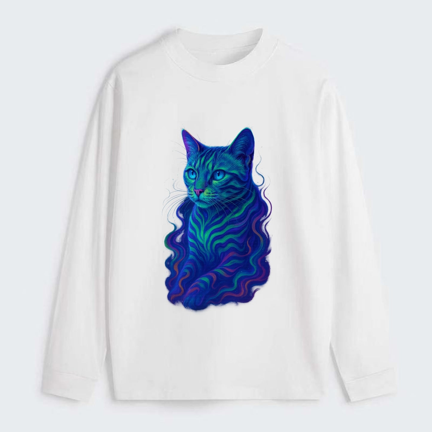 Exotic Bengal cat with aurora borealis colors flowing through its - Classic Long Sleeve Shirt - White