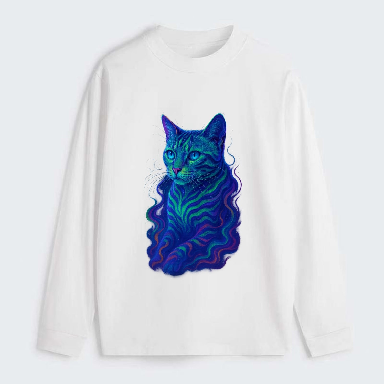 Exotic Bengal cat with aurora borealis colors flowing through its - Classic Long Sleeve Shirt - White