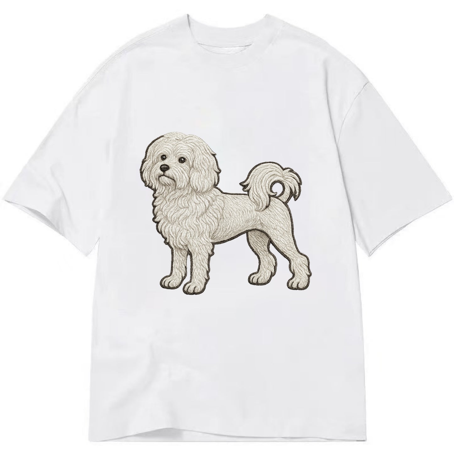 Löwchen - Little Lion Dog white embroidered pose - Classic T-shirt - White