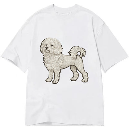 Löwchen - Little Lion Dog white embroidered pose - Classic T-shirt - White