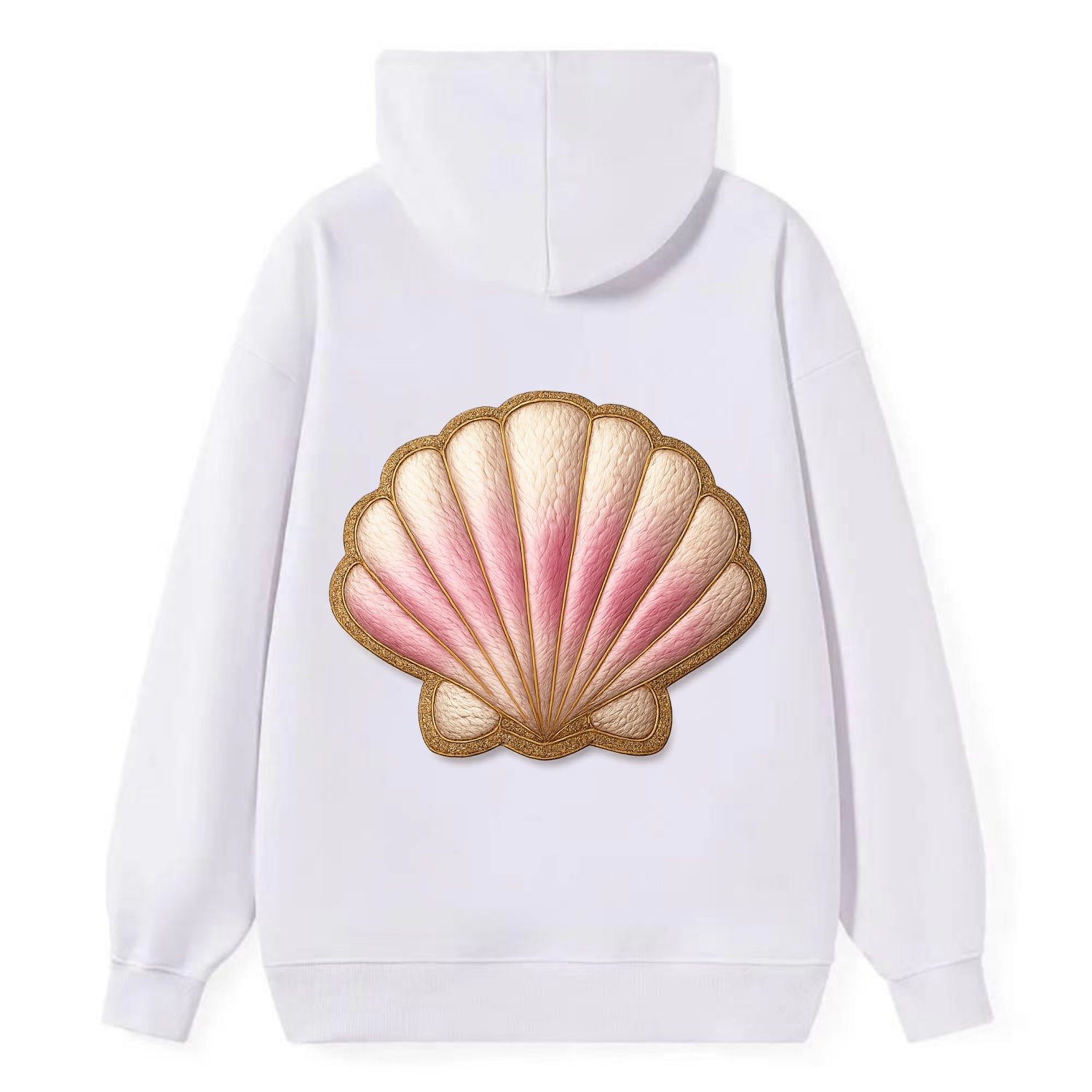 SEASHELL SCALLOP - scallop shell in cream and pink , beach - Classic Pullover Hoodie - White