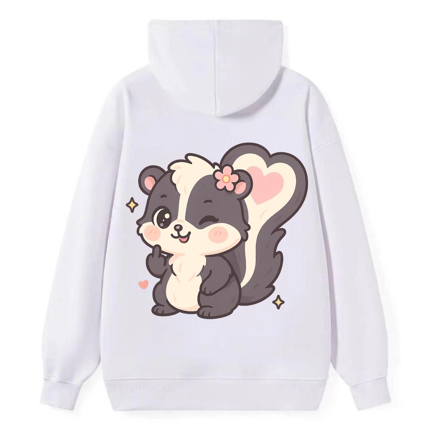 fluffy skunk with heart-shaped tail pattern, one paw up showing sass - Classic Pullover Hoodie - White