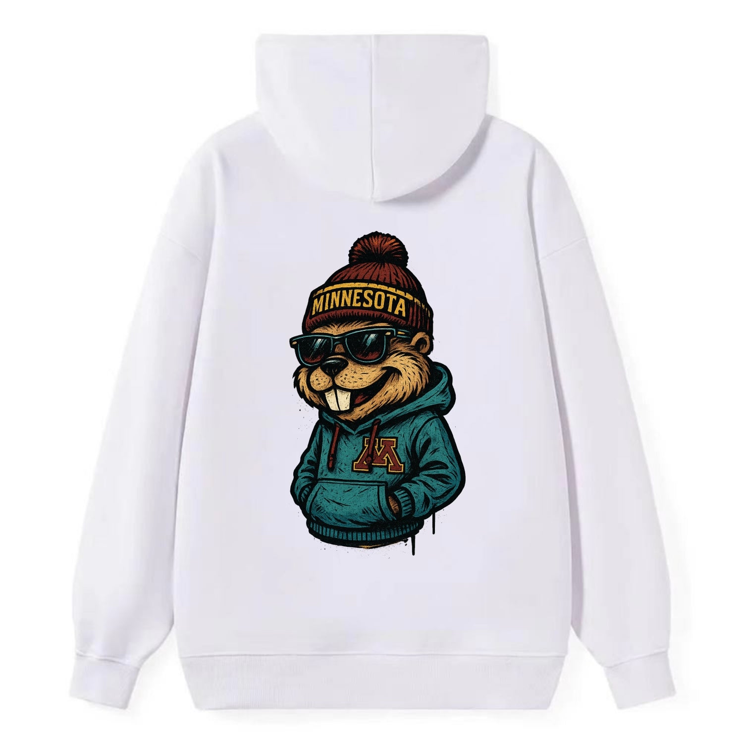 Minneapolis Gopher wearing Minnesota beanie with M patch - Classic Pullover Hoodie - White