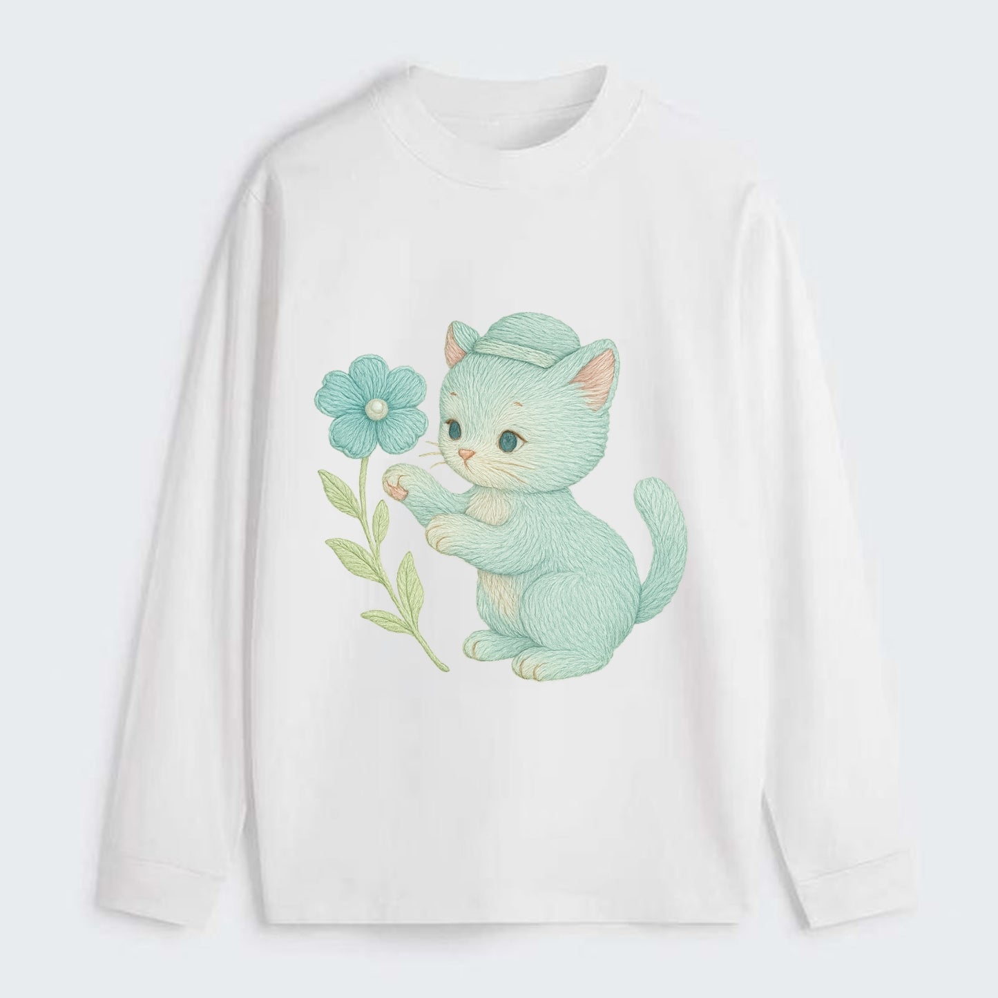 Aqua Kitten - Classic Long Sleeve Shirt - White